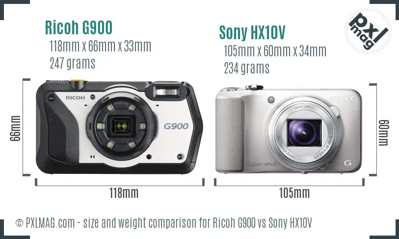 Ricoh G900 vs Sony HX10V size comparison