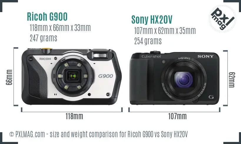 Ricoh G900 vs Sony HX20V size comparison Ricoh G900 vs Sony HX20V size comparison
