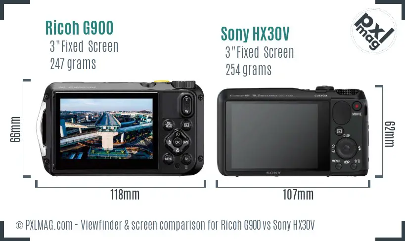 Ricoh G900 vs Sony HX30V Screen and Viewfinder comparison