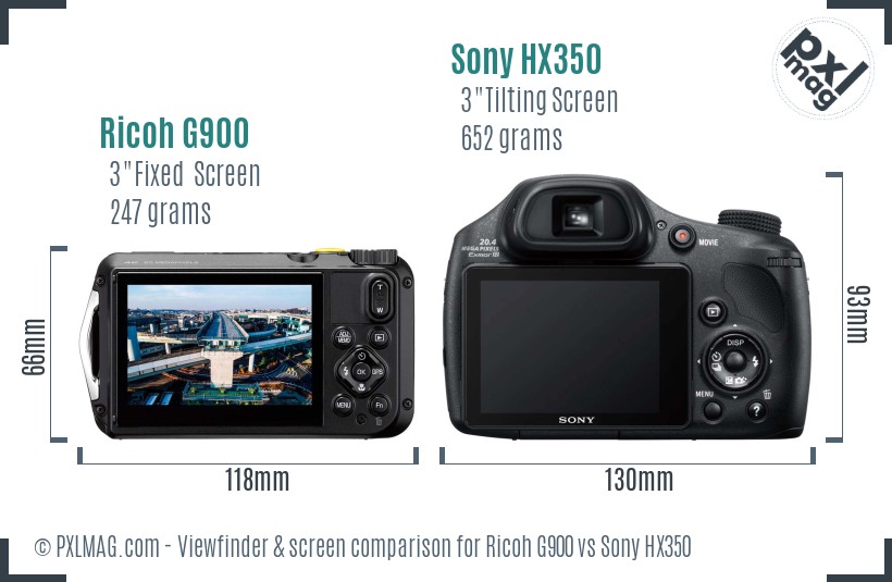 Ricoh G900 vs Sony HX350 Screen and Viewfinder comparison