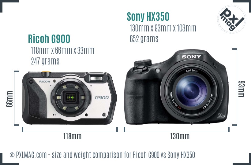 Ricoh G900 vs Sony HX350 size comparison