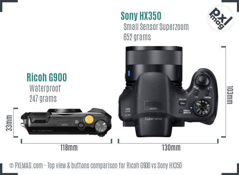 Ricoh G900 vs Sony HX350 top view buttons comparison