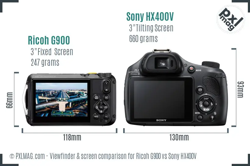 Ricoh G900 vs Sony HX400V Screen and Viewfinder comparison