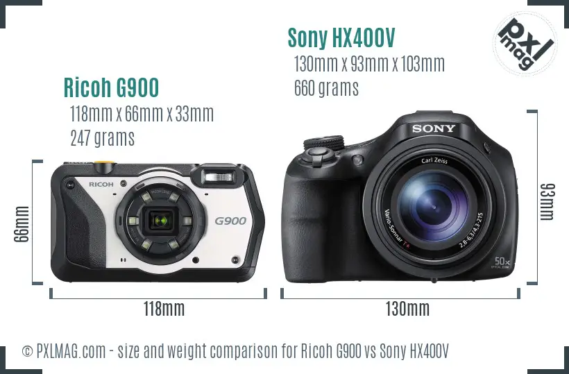 Ricoh G900 vs Sony HX400V size comparison
