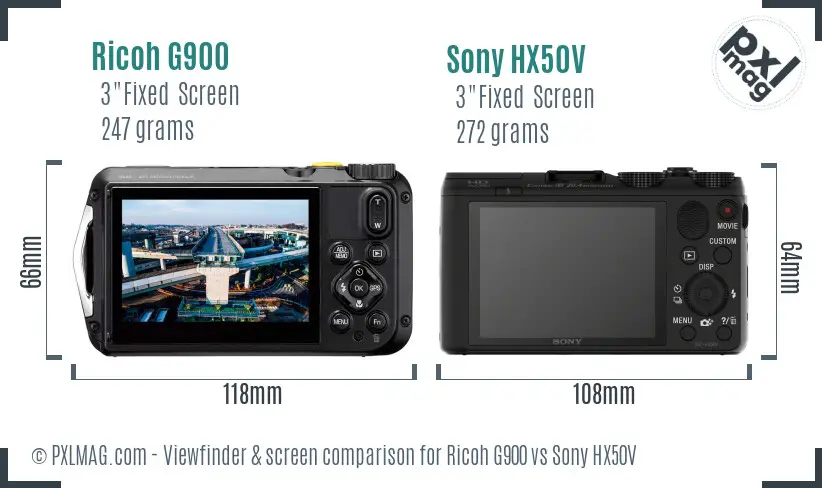 Ricoh G900 vs Sony HX50V Screen and Viewfinder comparison