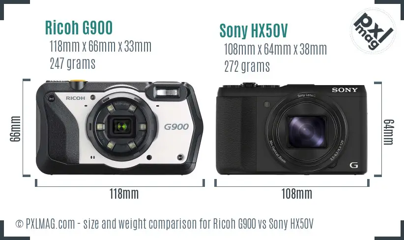 Ricoh G900 vs Sony HX50V size comparison