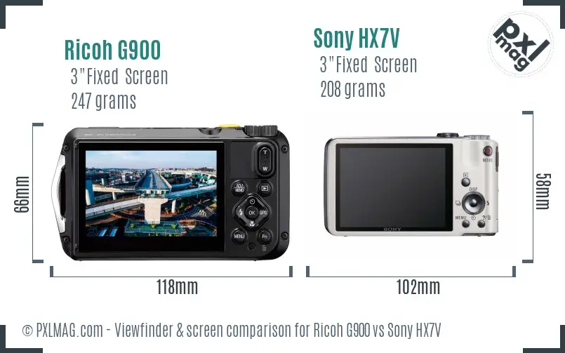 Ricoh G900 vs Sony HX7V Screen and Viewfinder comparison