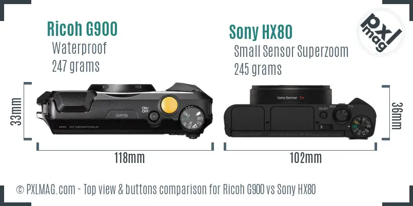 Ricoh G900 vs Sony HX80 top view buttons comparison