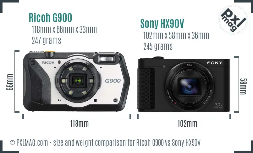 Ricoh G900 vs Sony HX90V size comparison