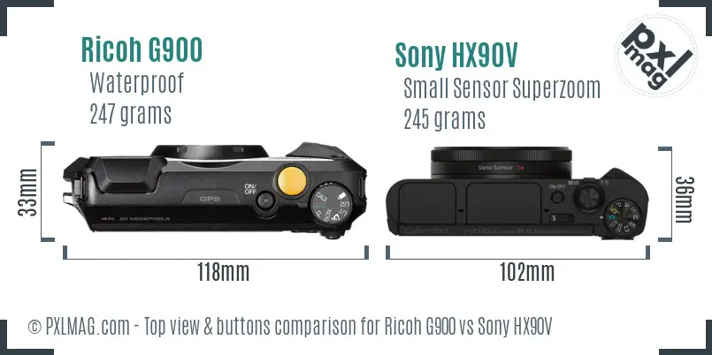 Ricoh G900 vs Sony HX90V top view buttons comparison