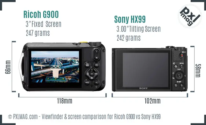 Ricoh G900 vs Sony HX99 Screen and Viewfinder comparison