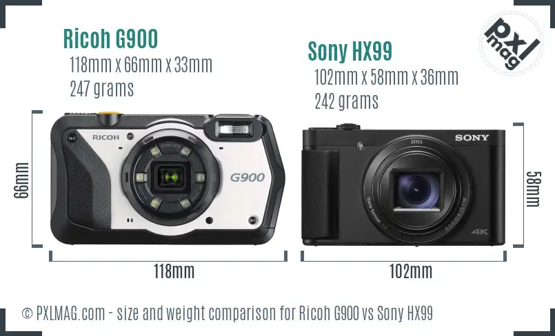 Ricoh G900 vs Sony HX99 size comparison