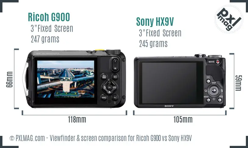 Ricoh G900 vs Sony HX9V Screen and Viewfinder comparison