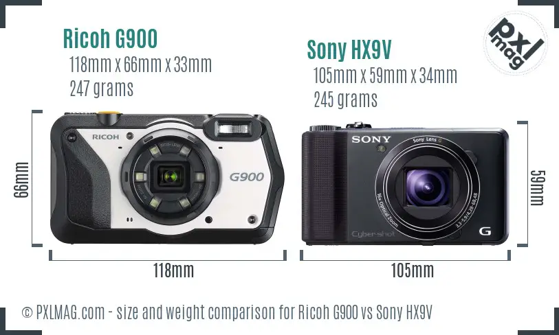 Ricoh G900 vs Sony HX9V size comparison