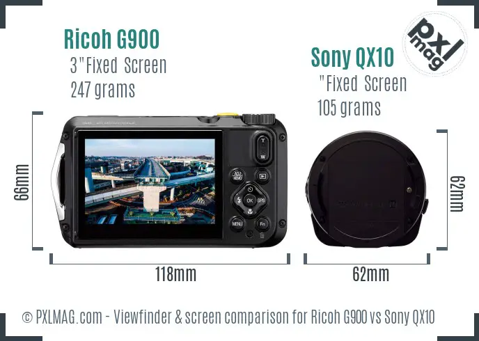 Ricoh G900 vs Sony QX10 Screen and Viewfinder comparison