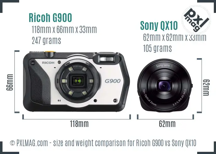 Ricoh G900 vs Sony QX10 size comparison