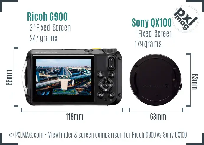 Ricoh G900 vs Sony QX100 Screen and Viewfinder comparison