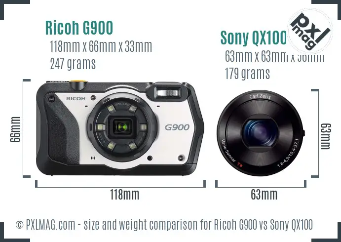 Ricoh G900 vs Sony QX100 size comparison