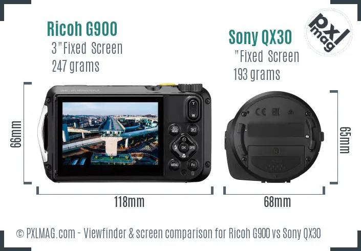 Ricoh G900 vs Sony QX30 Screen and Viewfinder comparison