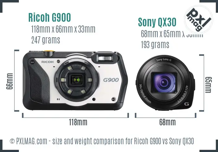 Ricoh G900 vs Sony QX30 size comparison