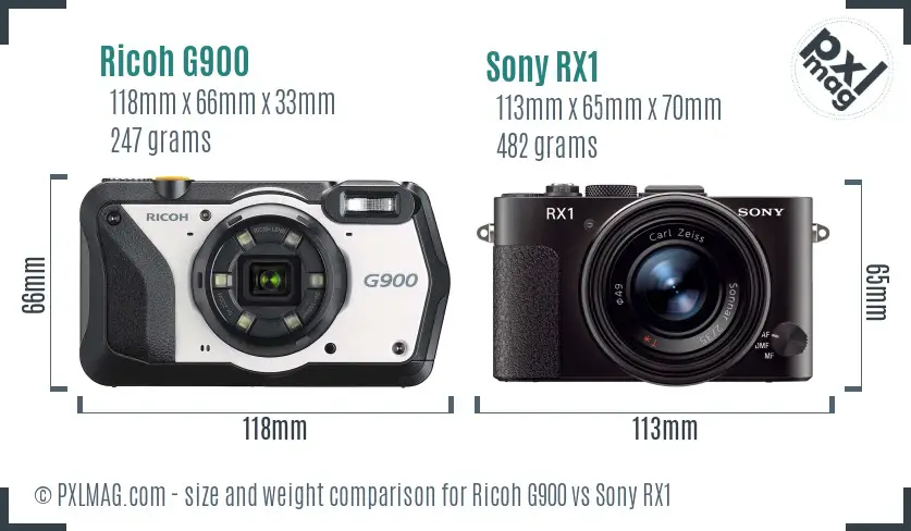 Ricoh G900 vs Sony RX1 size comparison