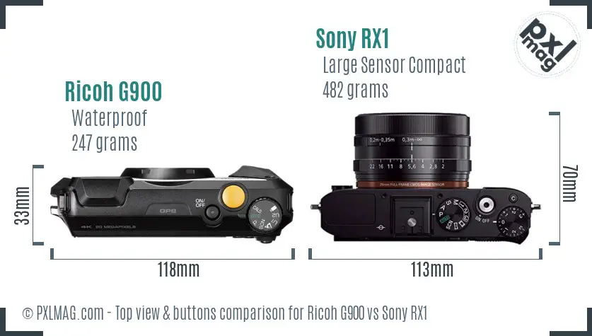 Ricoh G900 vs Sony RX1 top view buttons comparison