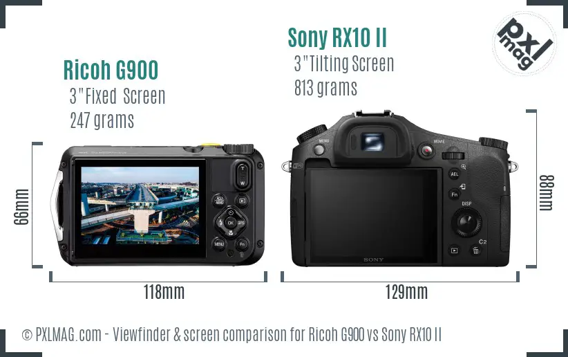 Ricoh G900 vs Sony RX10 II Screen and Viewfinder comparison