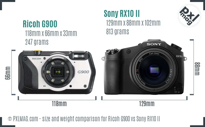Ricoh G900 vs Sony RX10 II size comparison