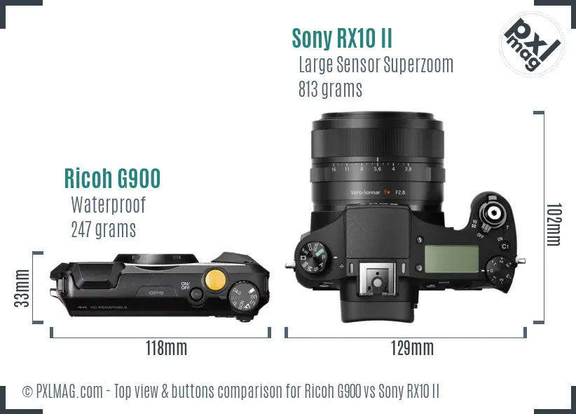 Ricoh G900 vs Sony RX10 II top view buttons comparison