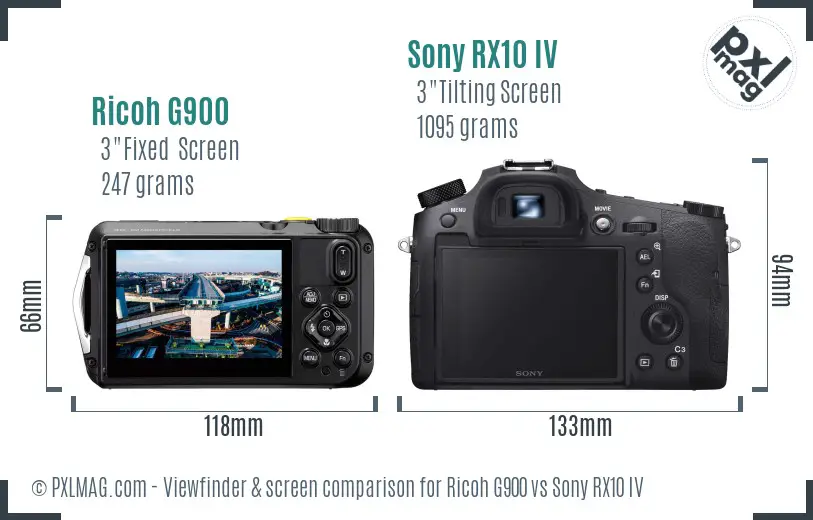 Ricoh G900 vs Sony RX10 IV Screen and Viewfinder comparison