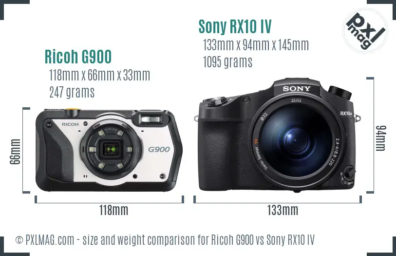 Ricoh G900 vs Sony RX10 IV size comparison