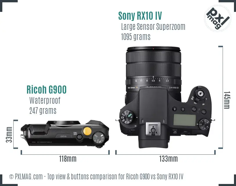 Ricoh G900 vs Sony RX10 IV top view buttons comparison