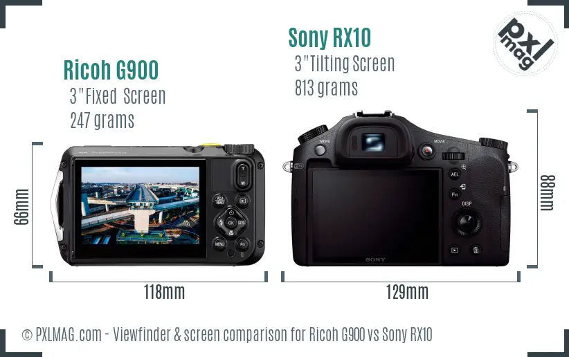 Ricoh G900 vs Sony RX10 Screen and Viewfinder comparison