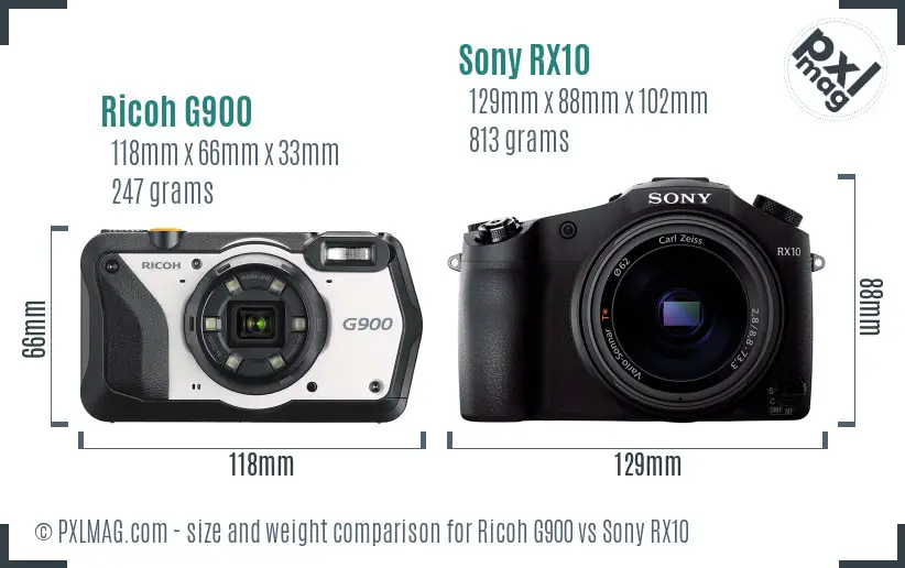 Ricoh G900 vs Sony RX10 size comparison