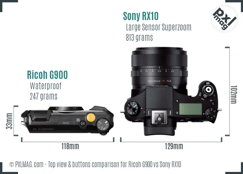 Ricoh G900 vs Sony RX10 top view buttons comparison