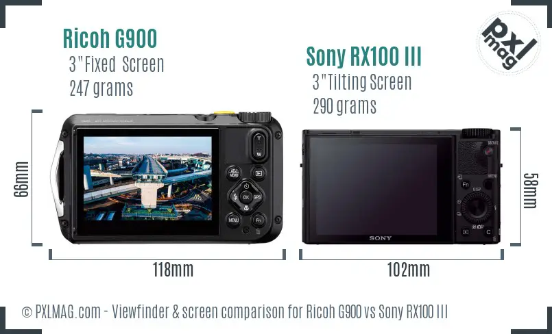 Ricoh G900 vs Sony RX100 III Screen and Viewfinder comparison