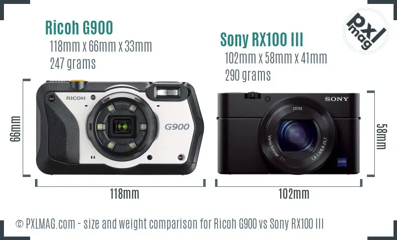 Ricoh G900 vs Sony RX100 III size comparison