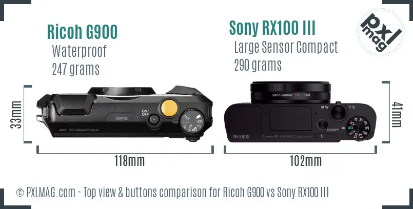 Ricoh G900 vs Sony RX100 III top view buttons comparison