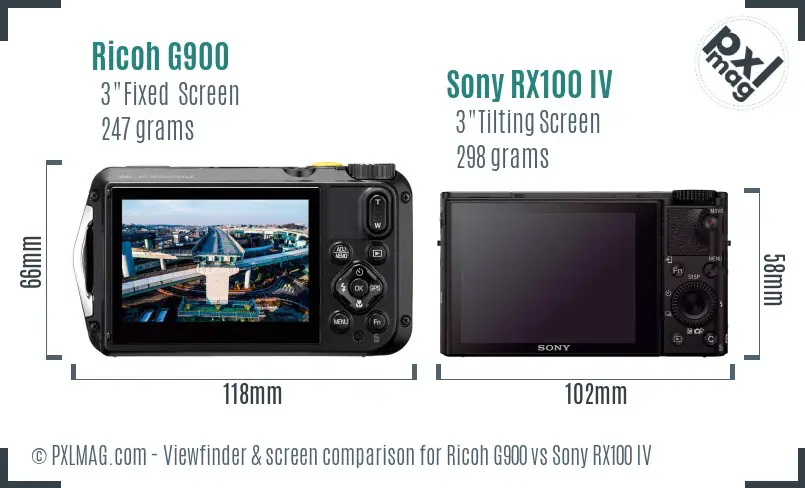 Ricoh G900 vs Sony RX100 IV Screen and Viewfinder comparison