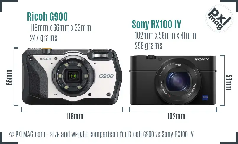 Ricoh G900 vs Sony RX100 IV size comparison