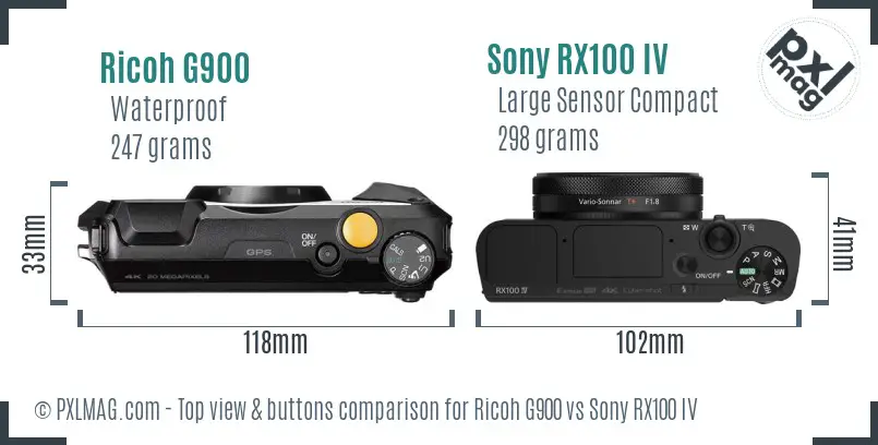 Ricoh G900 vs Sony RX100 IV top view buttons comparison