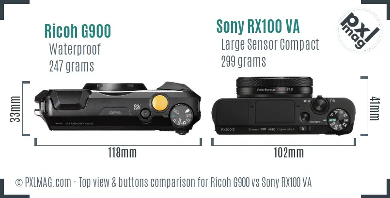 Ricoh G900 vs Sony RX100 VA top view buttons comparison