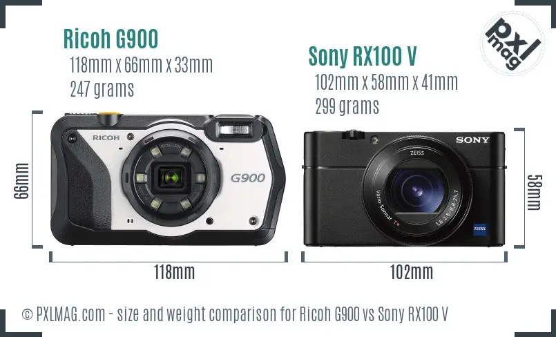 Ricoh G900 vs Sony RX100 V size comparison Ricoh G900 vs Sony RX100 V size comparison