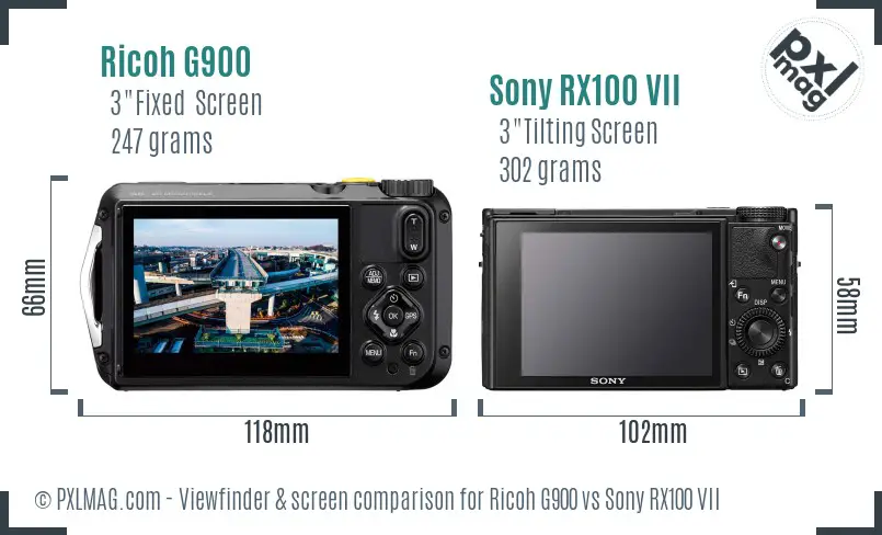 Ricoh G900 vs Sony RX100 VII Screen and Viewfinder comparison