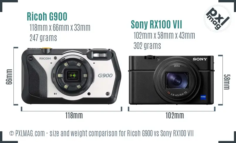Ricoh G900 vs Sony RX100 VII size comparison