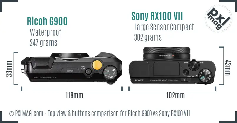 Ricoh G900 vs Sony RX100 VII top view buttons comparison