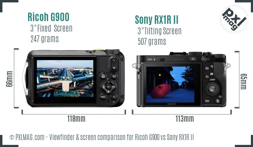 Ricoh G900 vs Sony RX1R II Screen and Viewfinder comparison