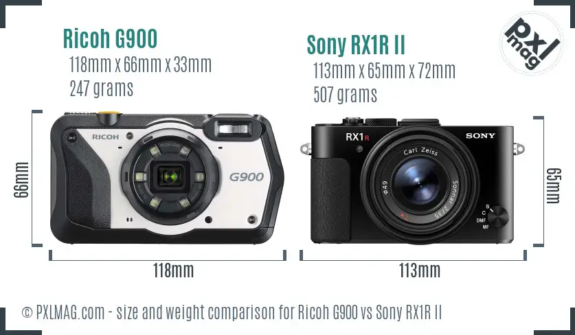 Ricoh G900 vs Sony RX1R II size comparison