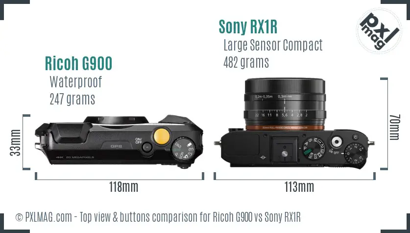 Ricoh G900 vs Sony RX1R top view buttons comparison