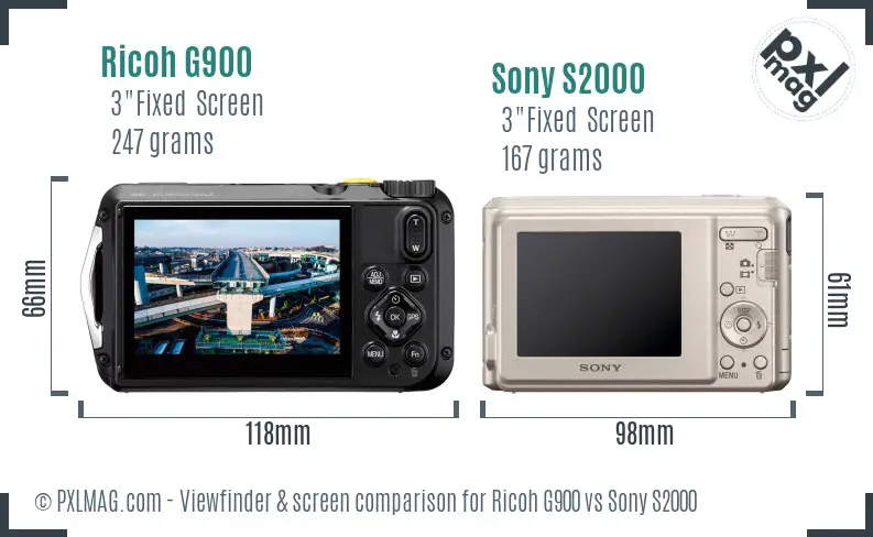 Ricoh G900 vs Sony S2000 Screen and Viewfinder comparison